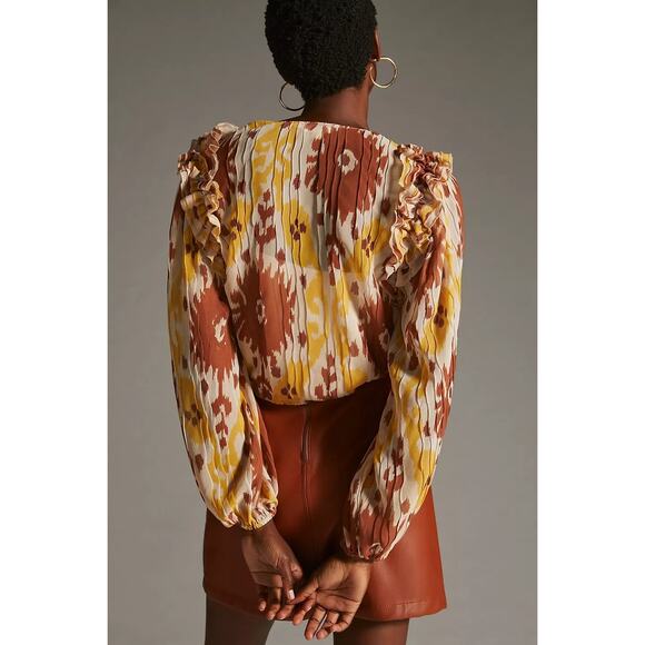 New Anthropologie Let Me Be Ruffled-Shoulder Wrap Long Sleeve Top $120 SMALL - Picture 2 of 4